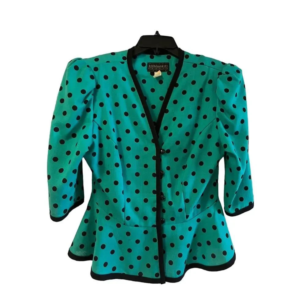 VTG Just In Thyme Women’s Petite 16 Polka Dot Retro Blazer (10/M) - Picture 1 of 13